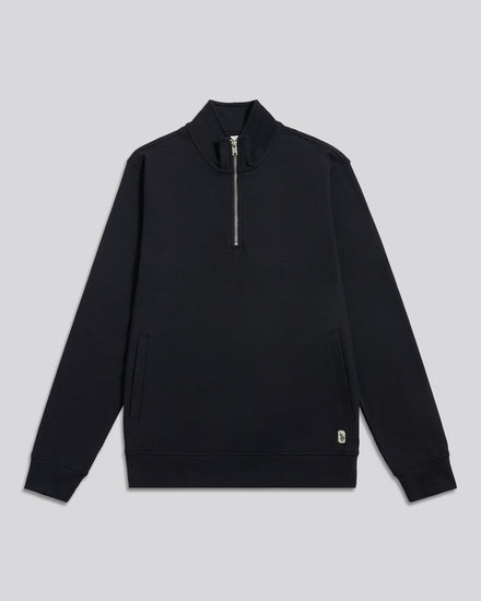 Mens Brushed Twill Quarter Zip Funnel Neck Sweatshirt Dark Sapphire Navy
