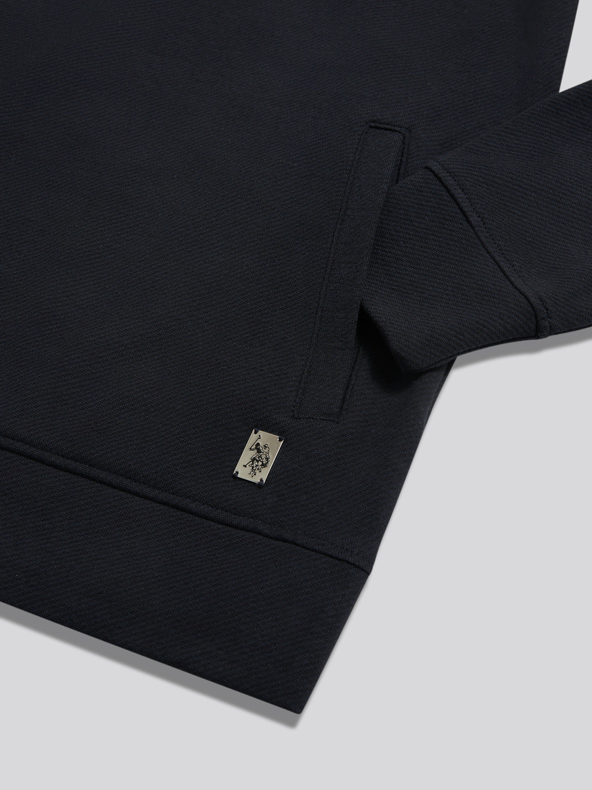 Mens Brushed Twill Quarter Zip Funnel Neck Sweatshirt Dark Sapphire Navy