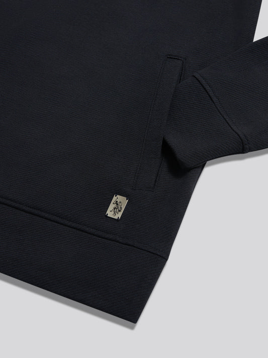 Mens Brushed Twill Quarter Zip Funnel Neck Sweatshirt Dark Sapphire Navy