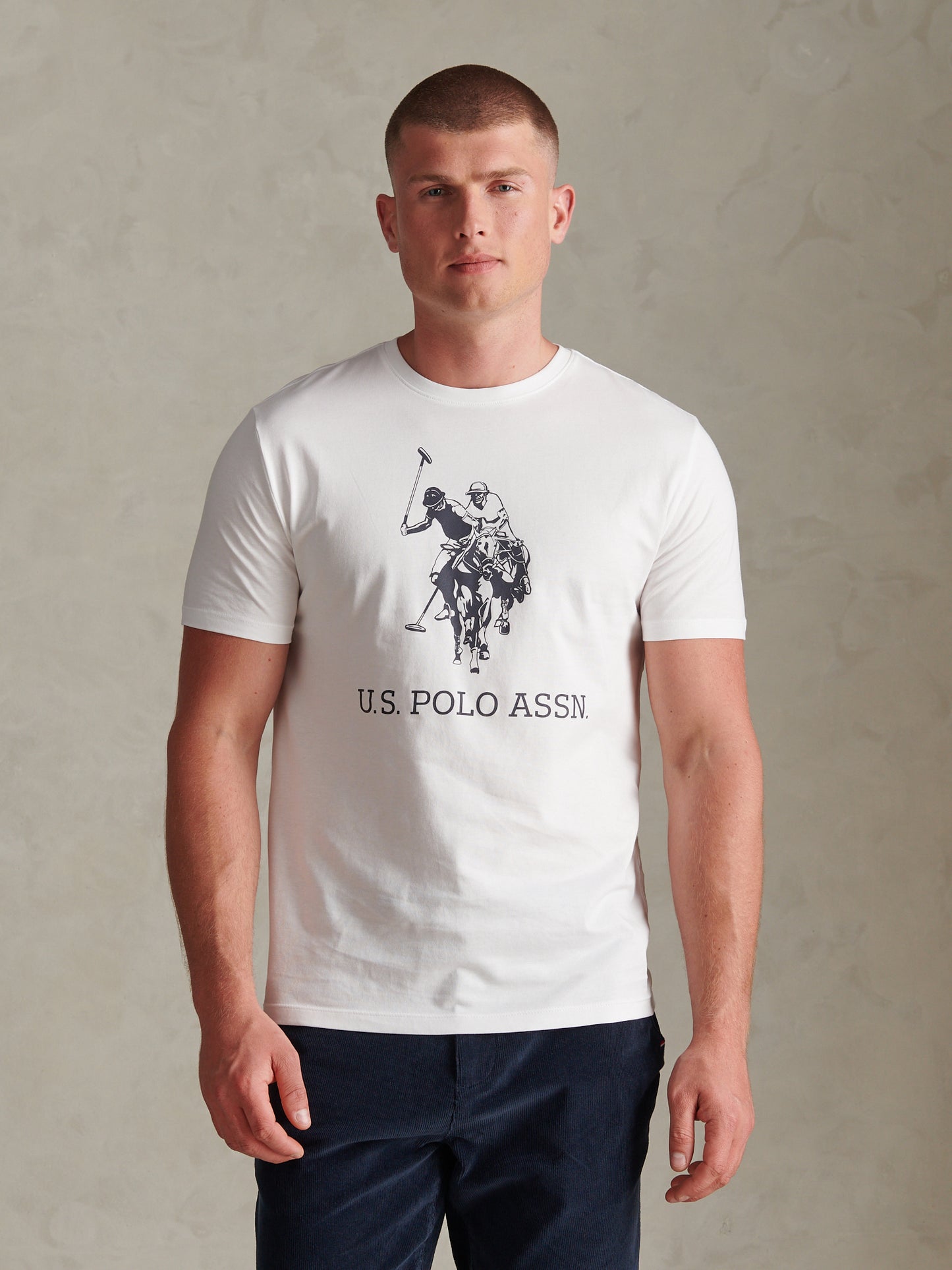 Mens Large Double Horsemen Graphic T-Shirt Bright White