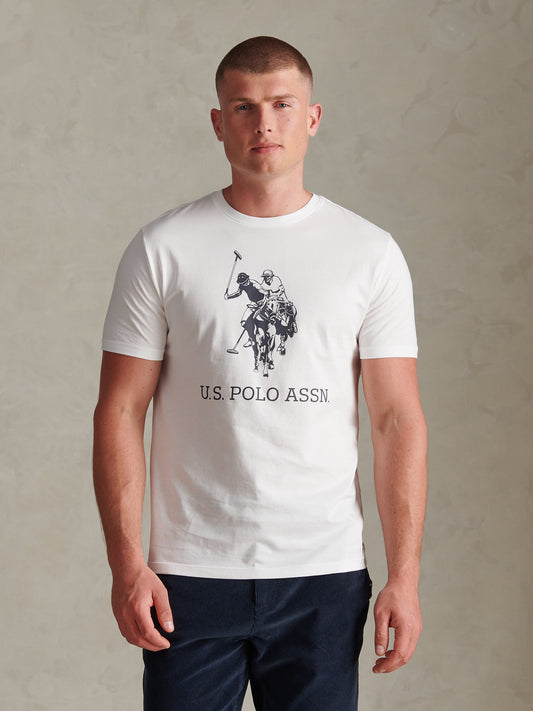 Mens Large Double Horsemen Graphic T-Shirt Bright White