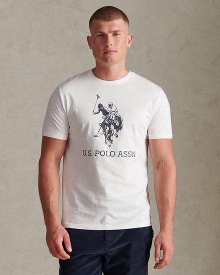 Mens Large Double Horsemen Graphic T-Shirt Bright White