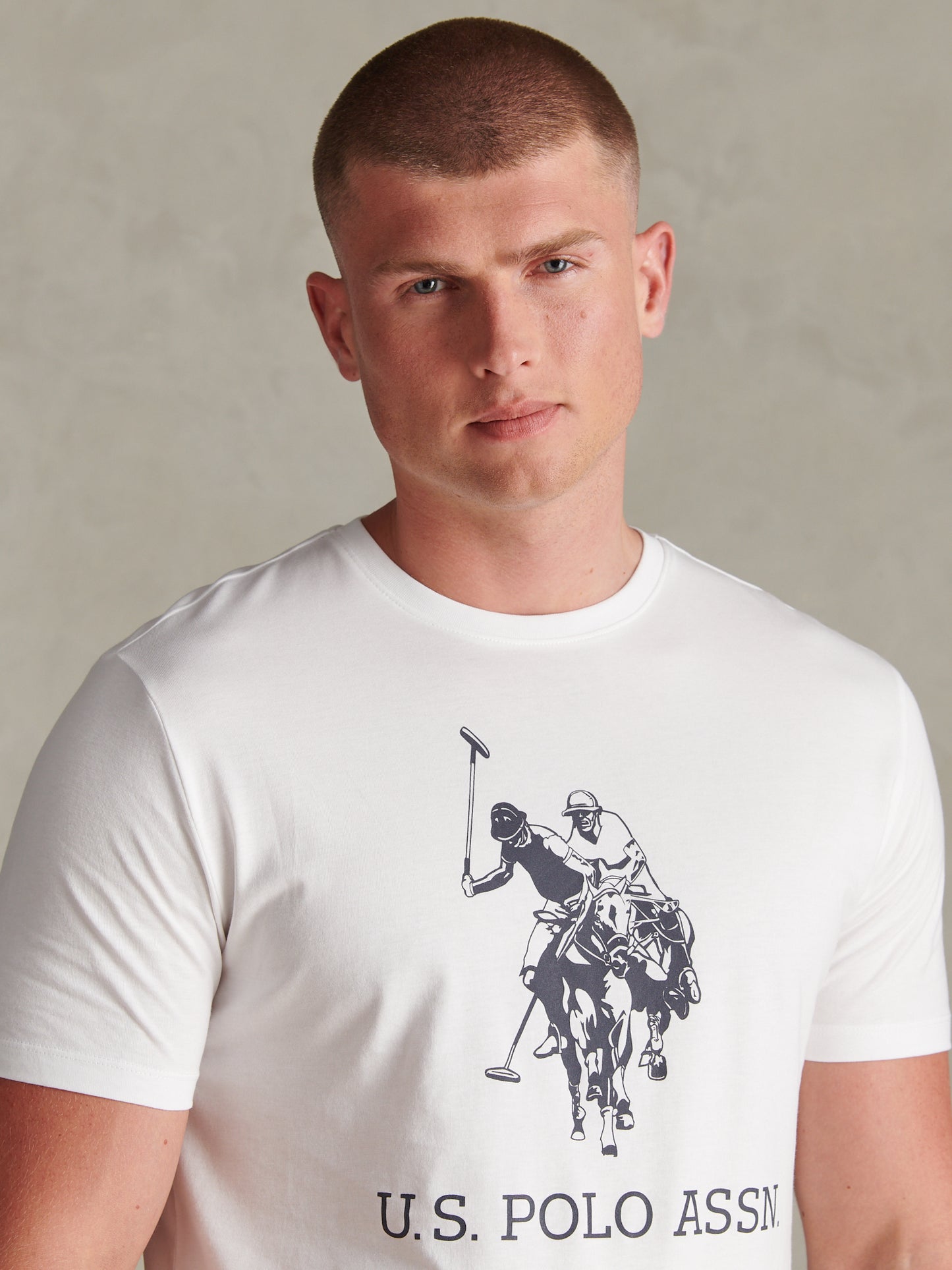 Mens Large Double Horsemen Graphic T-Shirt Bright White