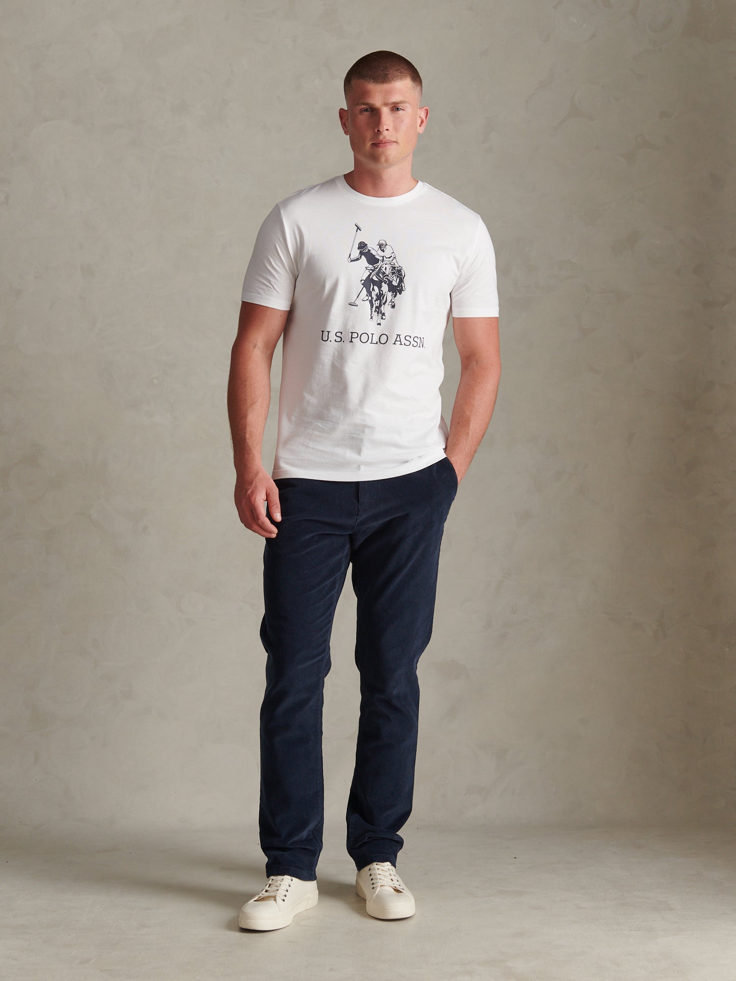 Mens Large Double Horsemen Graphic T-Shirt Bright White