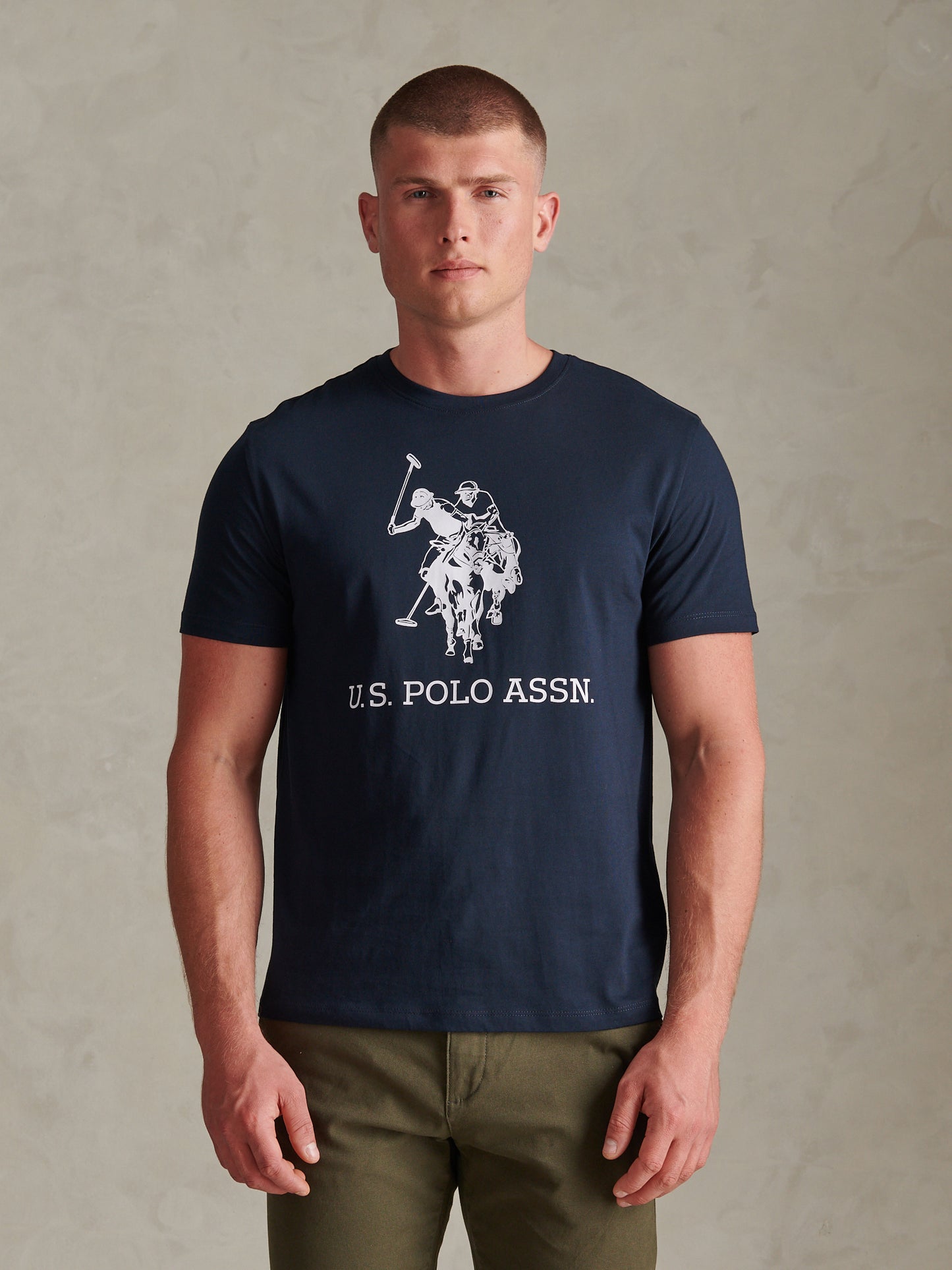 Mens Large Double Horsemen Graphic T-Shirt Dark Sapphire Navy