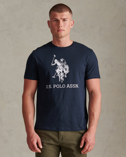 Mens Large Double Horsemen Graphic T-Shirt Dark Sapphire Navy