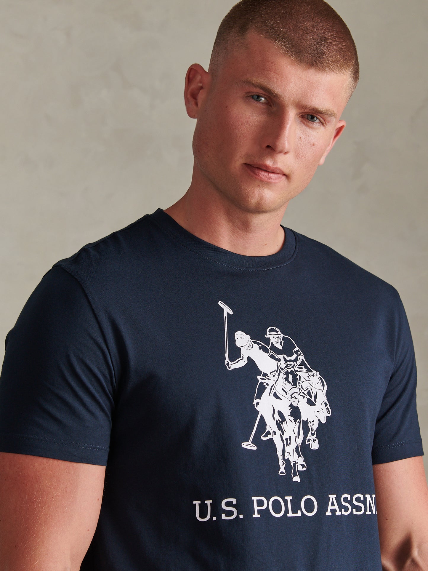 Mens Large Double Horsemen Graphic T-Shirt Dark Sapphire Navy