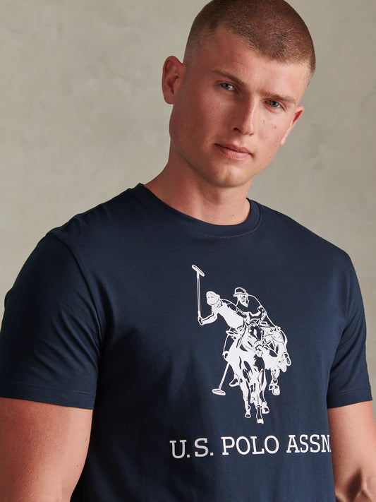 Mens Large Double Horsemen Graphic T-Shirt Dark Sapphire Navy