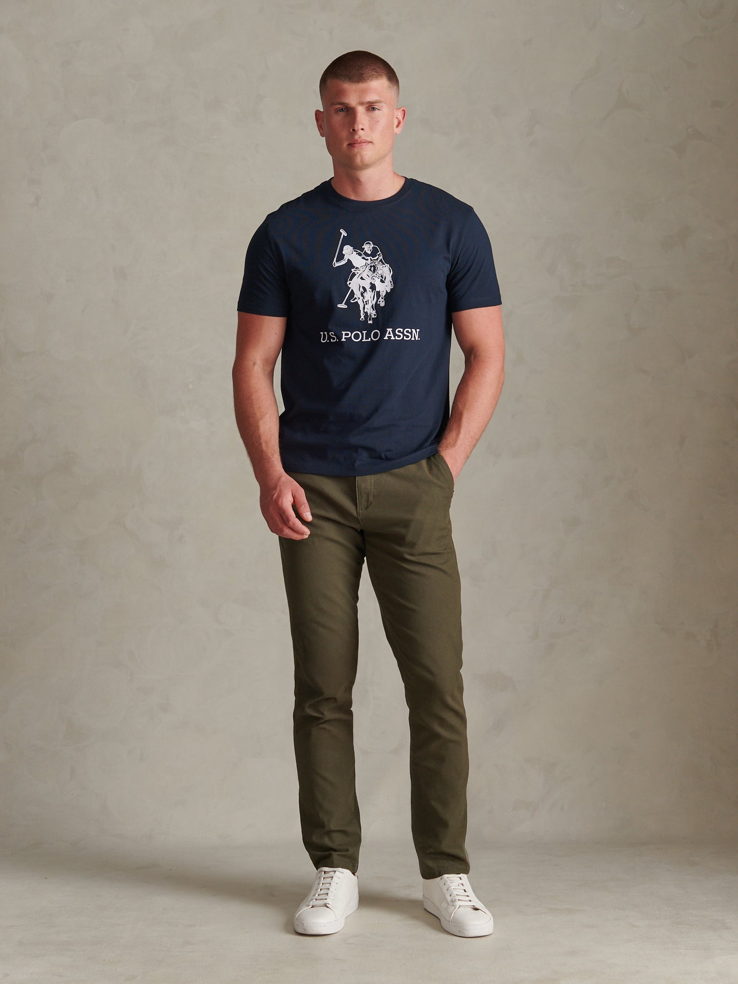 Mens Large Double Horsemen Graphic T-Shirt Dark Sapphire Navy