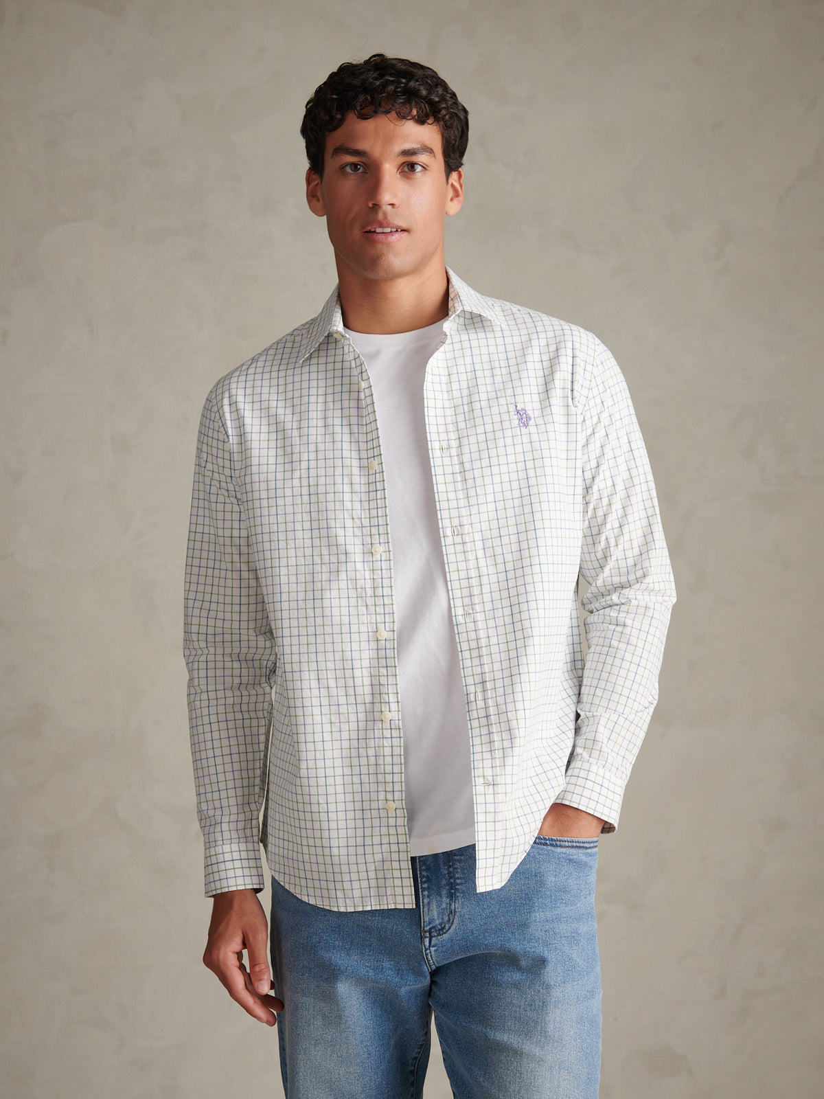 Mens Windowpane Check Shirt Whisper White