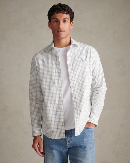 Mens Windowpane Check Shirt Whisper White