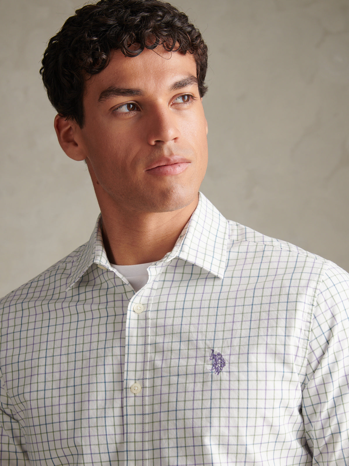 Mens Windowpane Check Shirt Whisper White