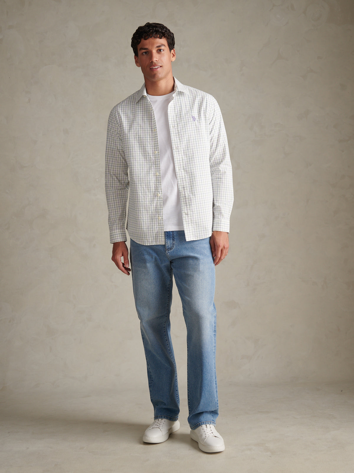 Mens Windowpane Check Shirt Whisper White