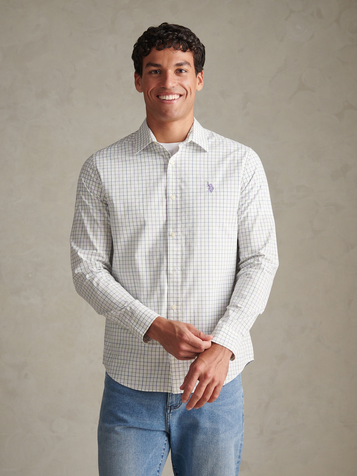 Mens Windowpane Check Shirt Whisper White