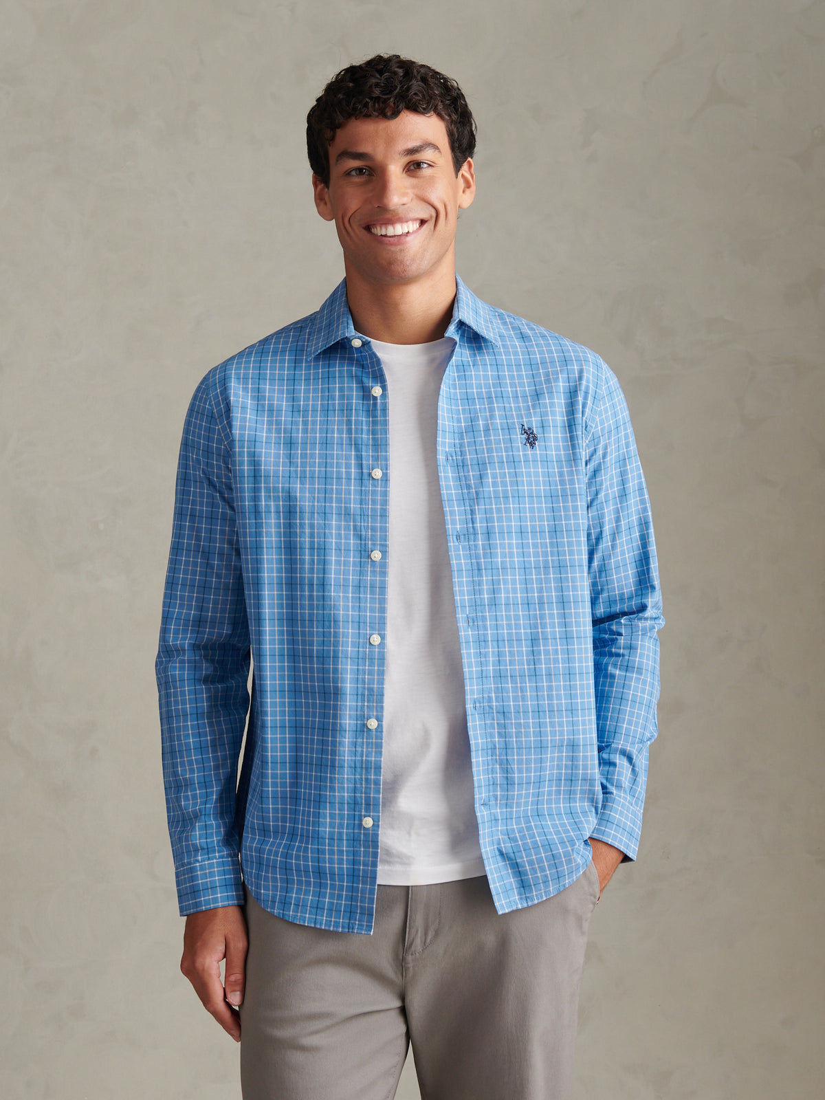 Mens Windowpane Check Shirt Ashleigh Blue