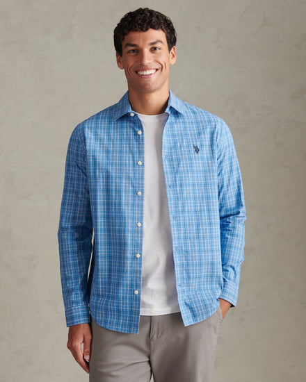 Mens Windowpane Check Shirt Ashleigh Blue