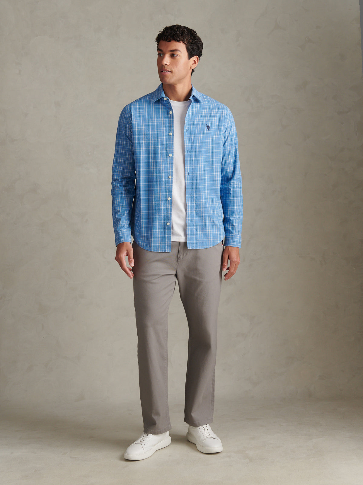 Mens Windowpane Check Shirt Ashleigh Blue