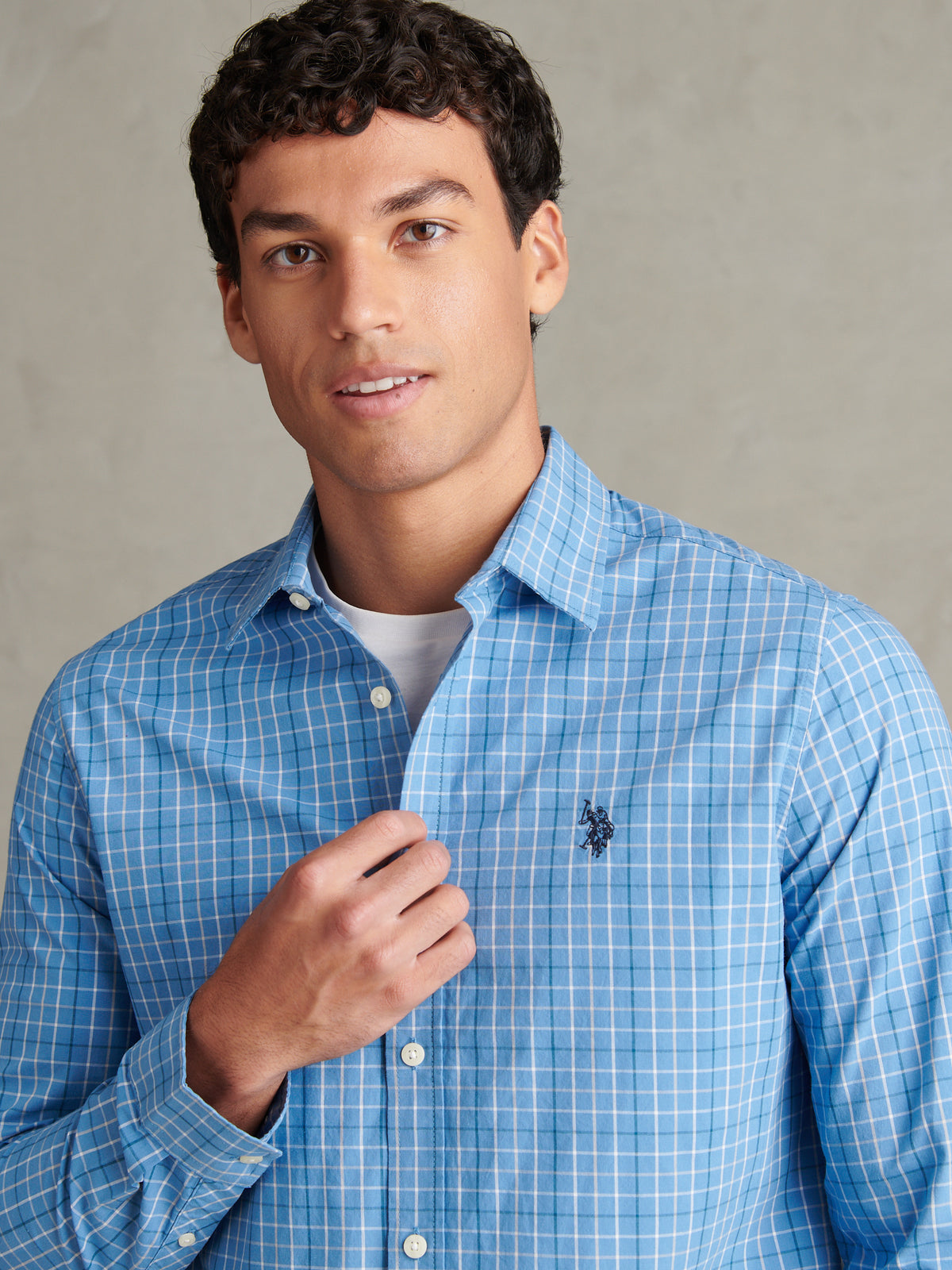 Mens Windowpane Check Shirt Ashleigh Blue