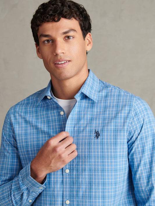 Mens Windowpane Check Shirt Ashleigh Blue