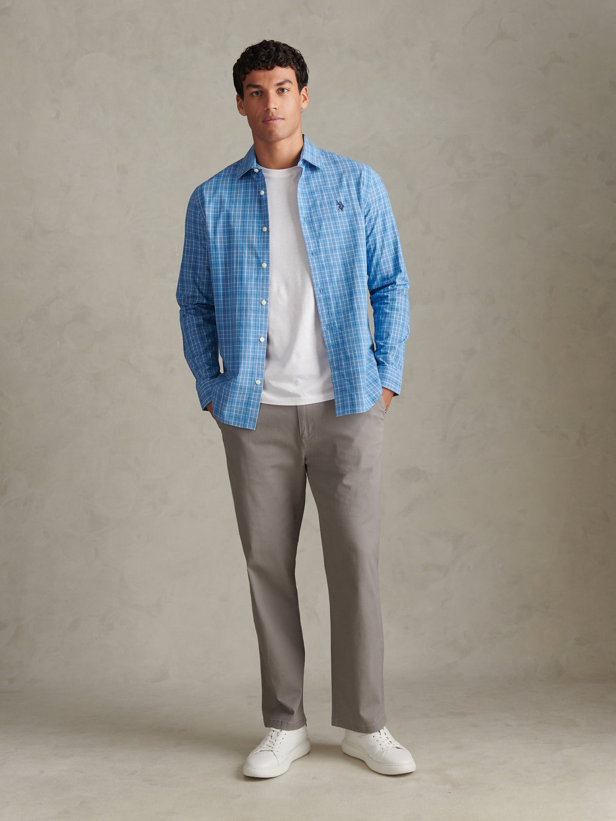 Mens Windowpane Check Shirt Ashleigh Blue