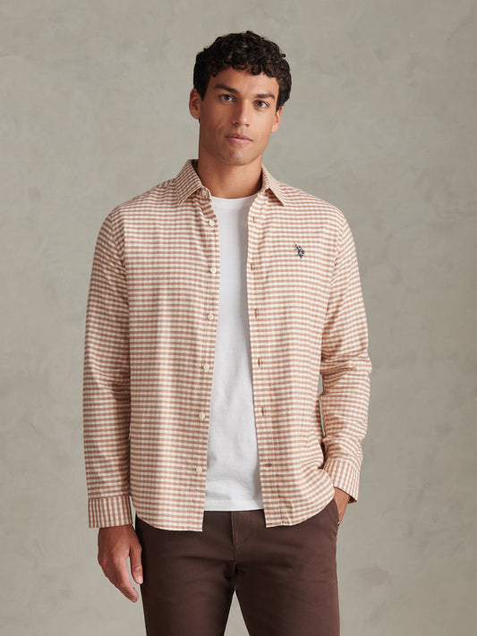 Mens Textured Weave Gingham Shirt Autumn Leaf