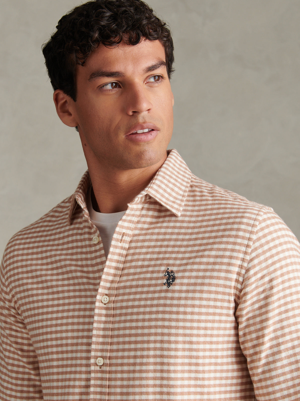 Mens Textured Weave Gingham Shirt Autumn Leaf