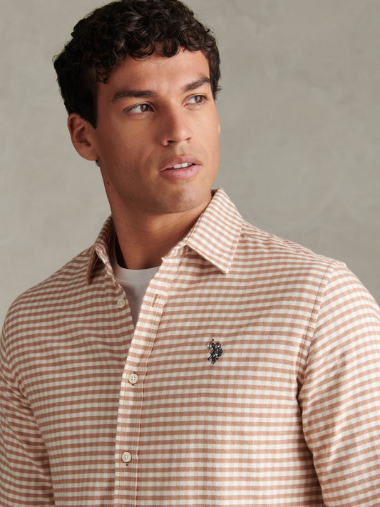 Mens Textured Weave Gingham Shirt Autumn Leaf