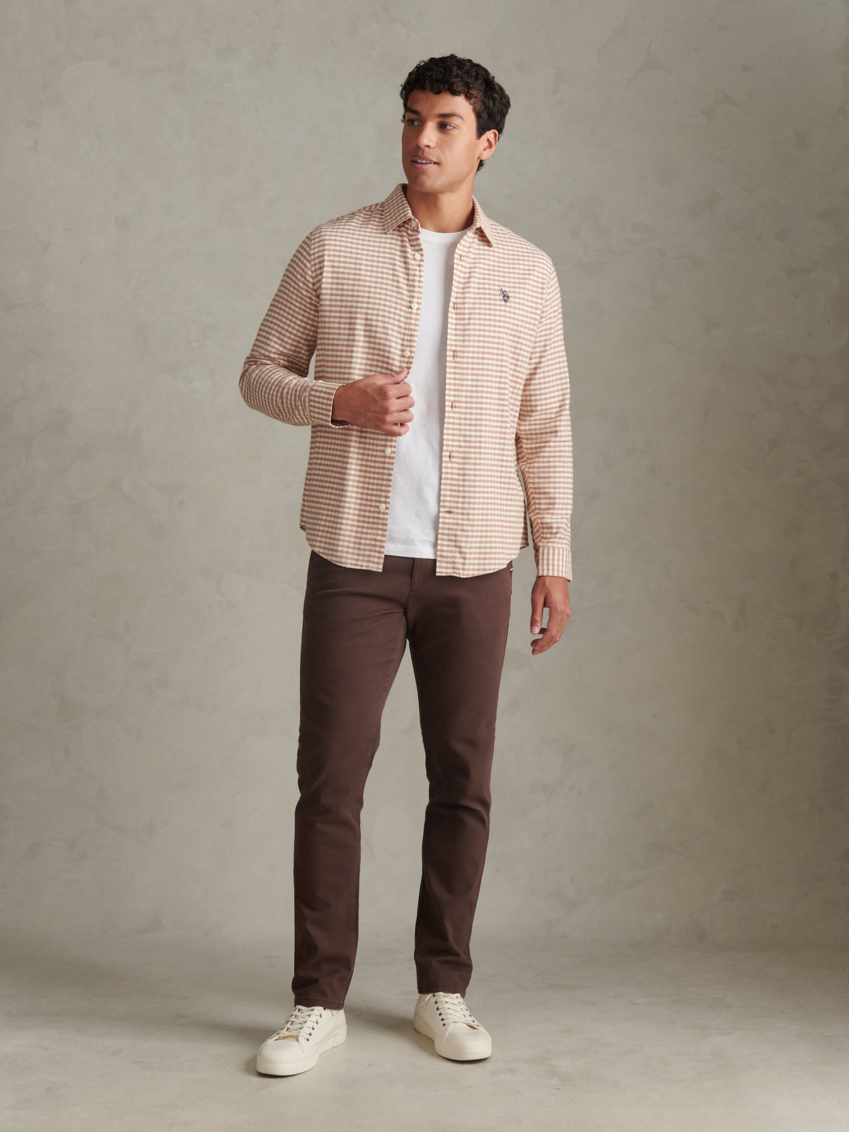 Mens Textured Weave Gingham Shirt Autumn Leaf