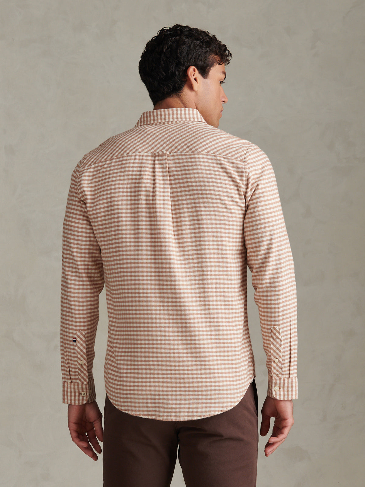 Mens Textured Weave Gingham Shirt Autumn Leaf