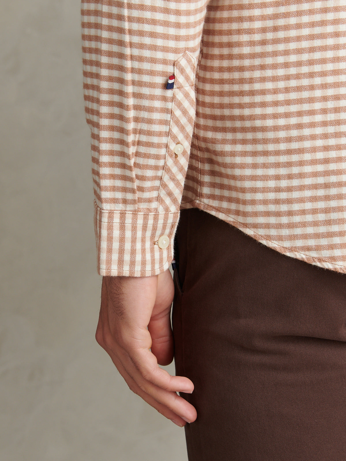Mens Textured Weave Gingham Shirt Autumn Leaf