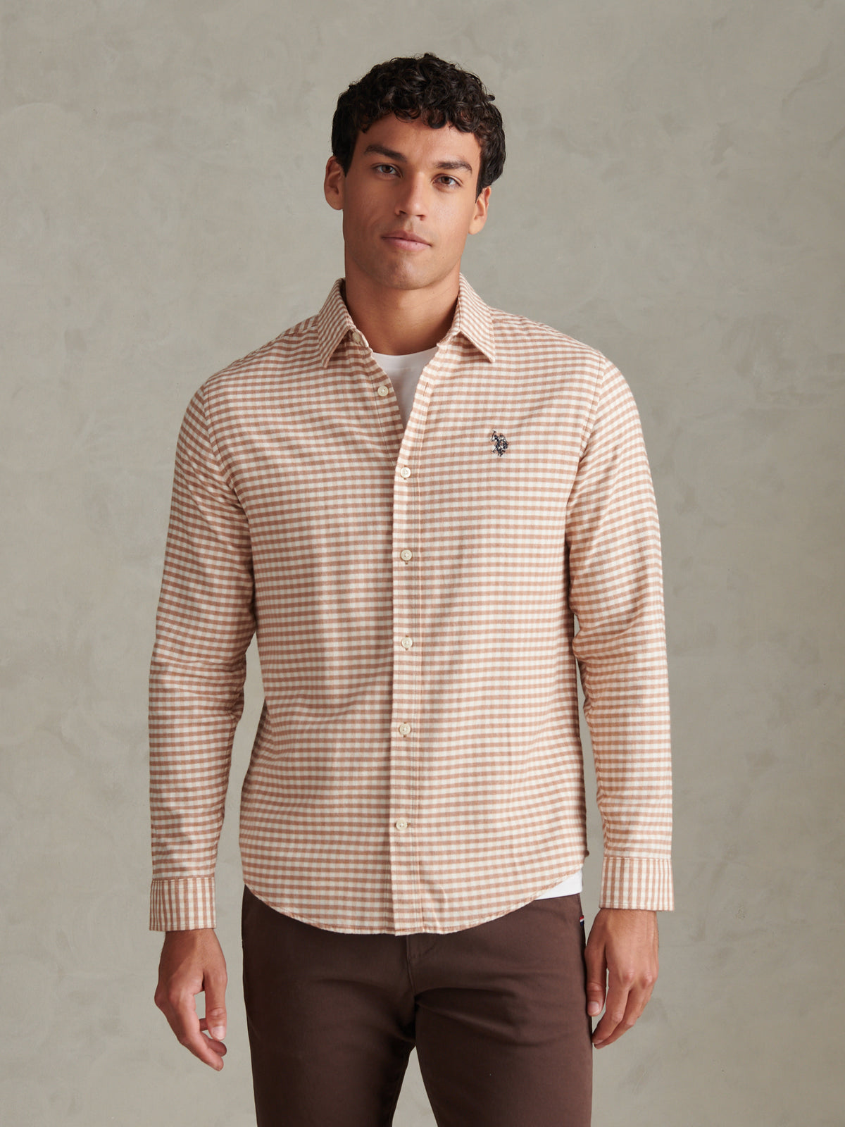 Mens Textured Weave Gingham Shirt Autumn Leaf