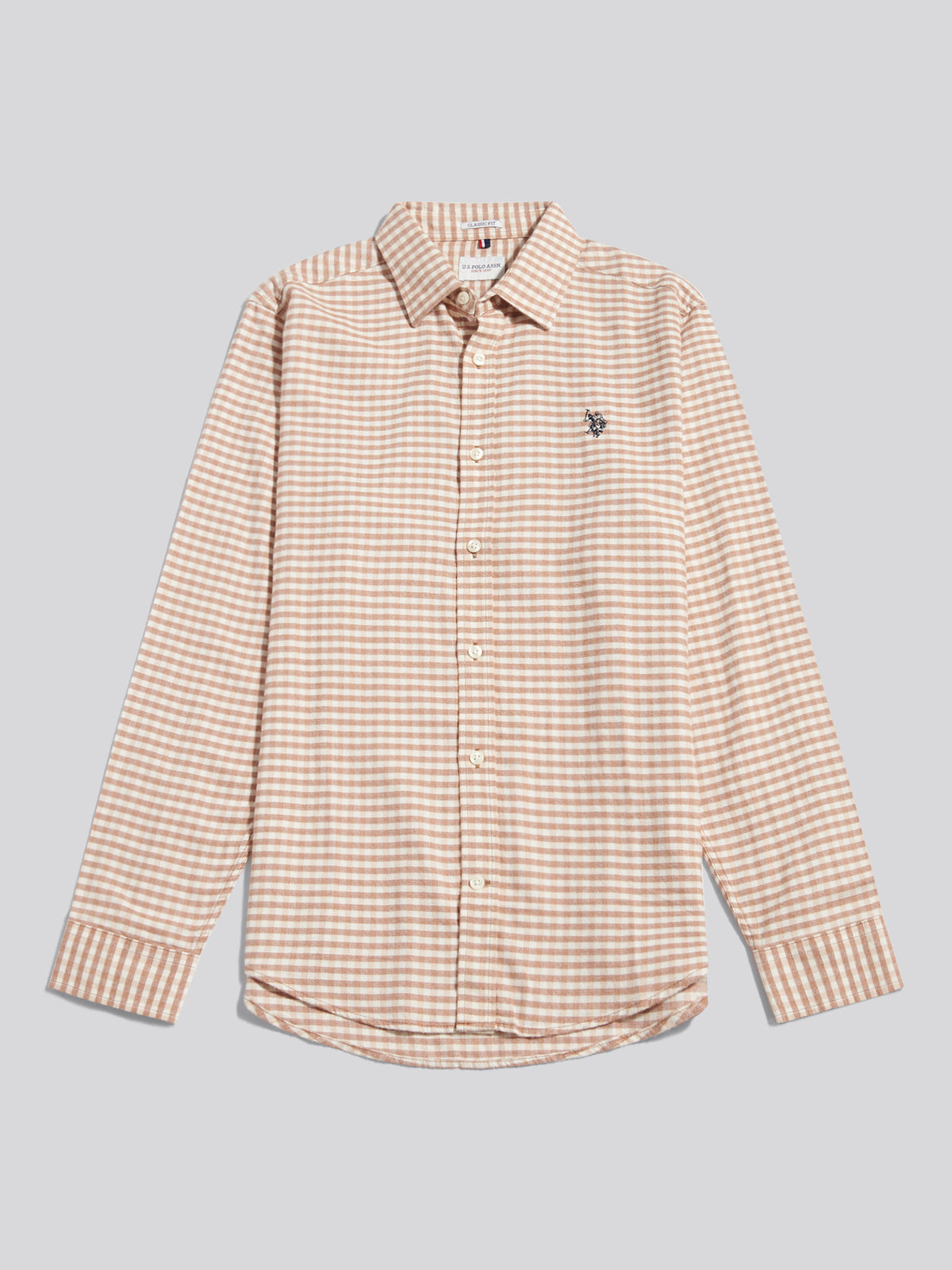 Mens Textured Weave Gingham Shirt Autumn Leaf