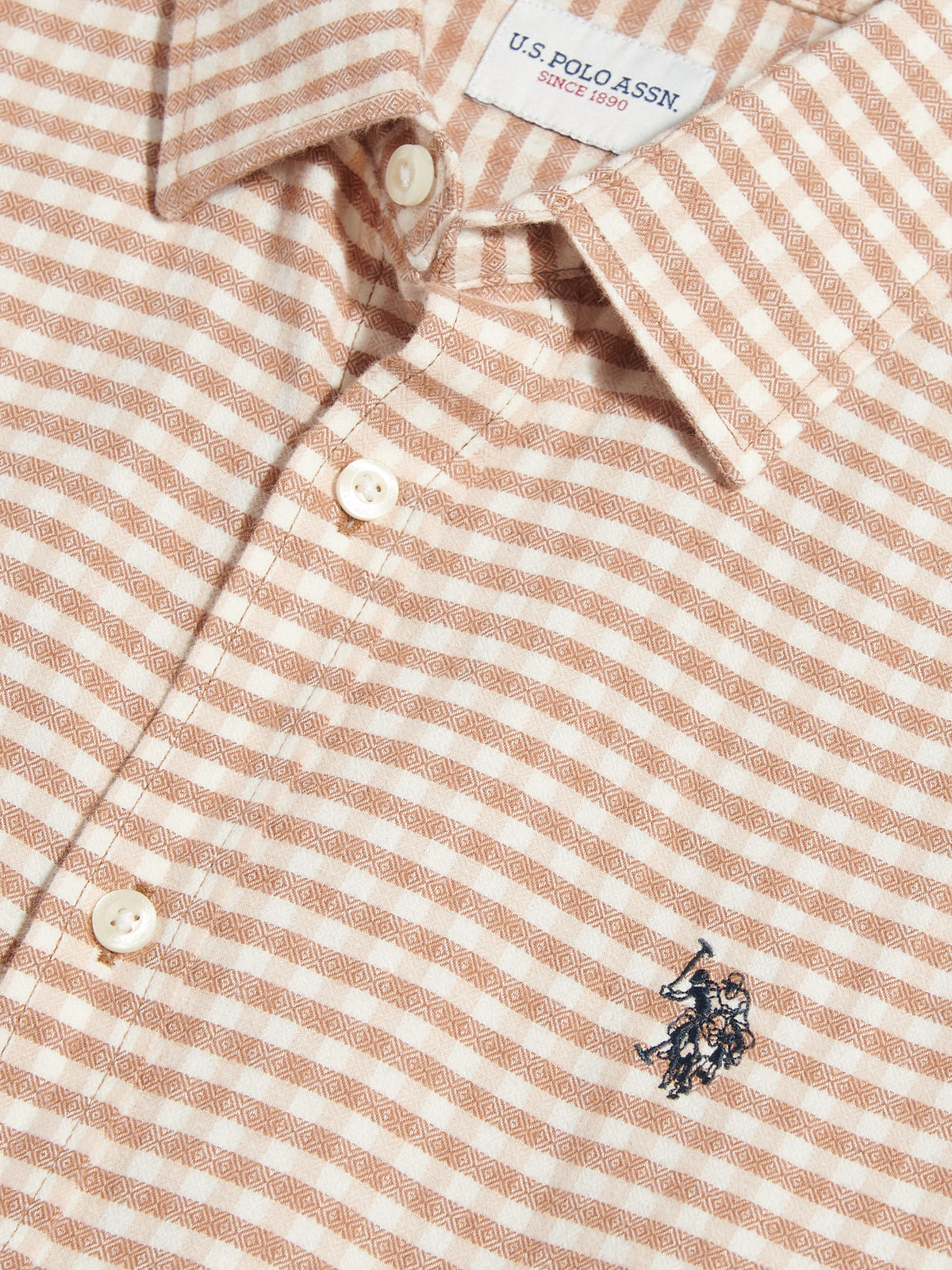 Mens Textured Weave Gingham Shirt Autumn Leaf