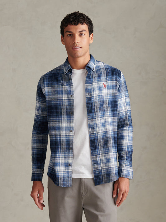 Mens Ombre Check Button-Down Shirt Dark Sapphire Navy