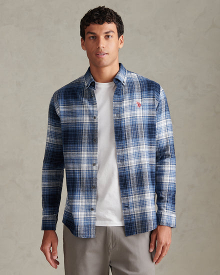 Mens Ombre Check Button-Down Shirt Dark Sapphire Navy