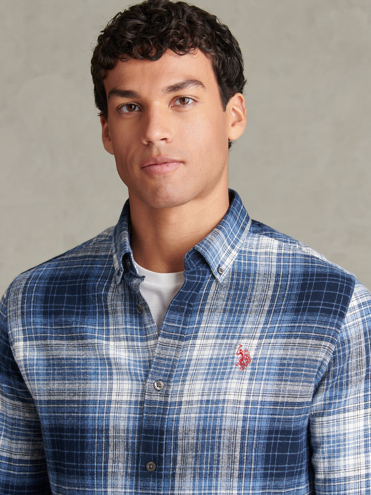 Mens Ombre Check Button-Down Shirt Dark Sapphire Navy