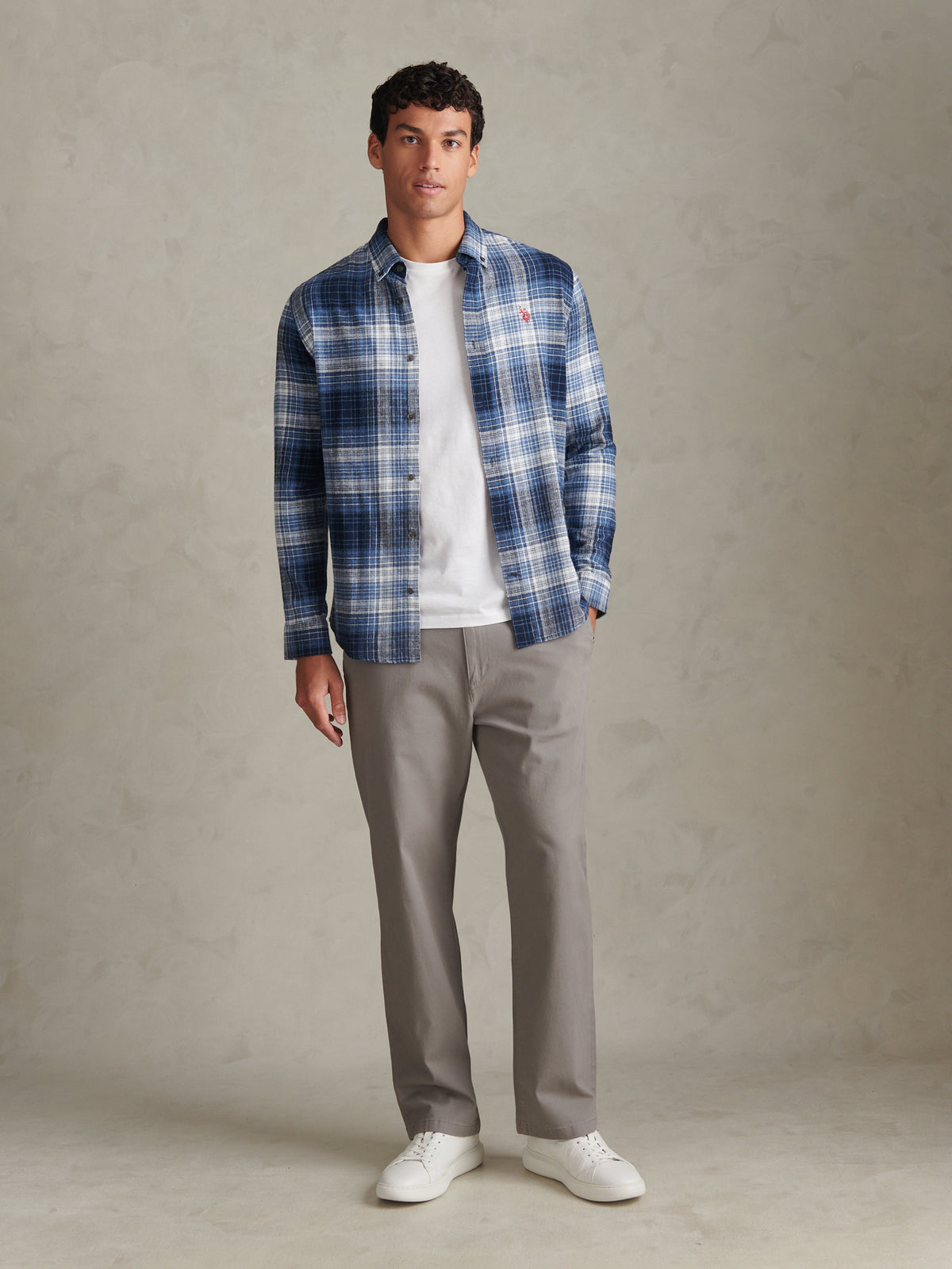 Mens Ombre Check Button-Down Shirt Dark Sapphire Navy