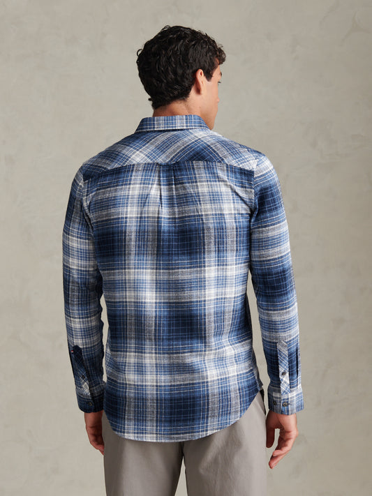 Mens Ombre Check Button-Down Shirt Dark Sapphire Navy