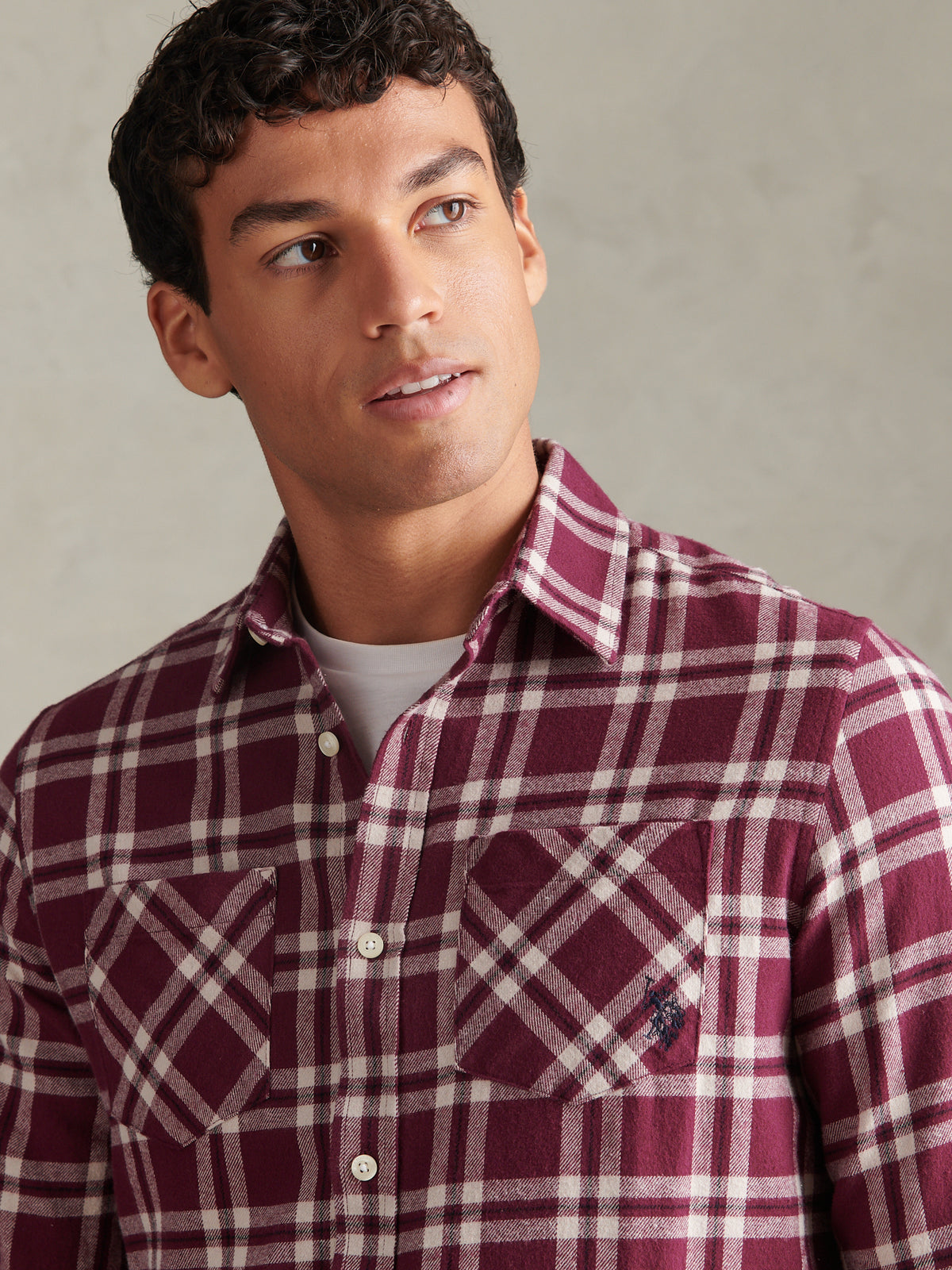 Mens Brushed Check Double Pocket Shirt Fig