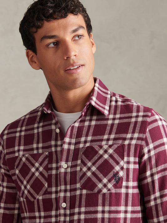 Mens Brushed Check Double Pocket Shirt Fig