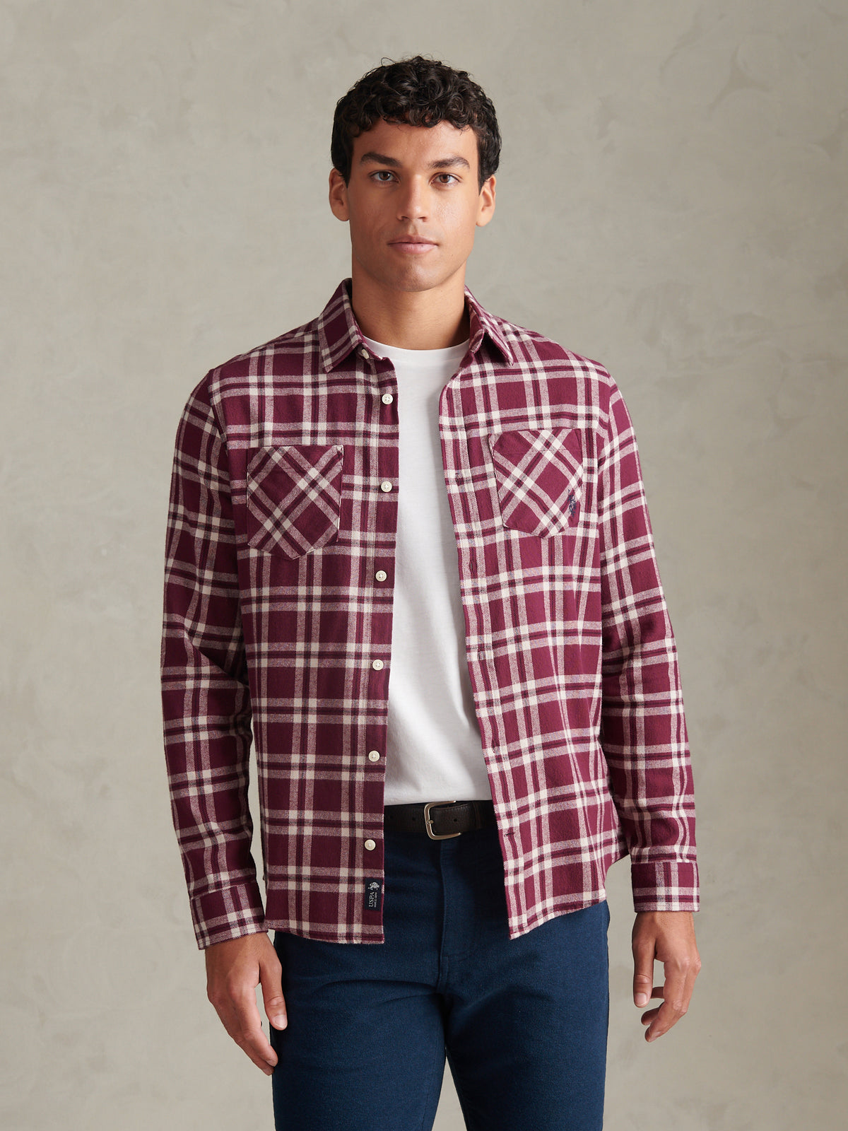 Mens Brushed Check Double Pocket Shirt Fig