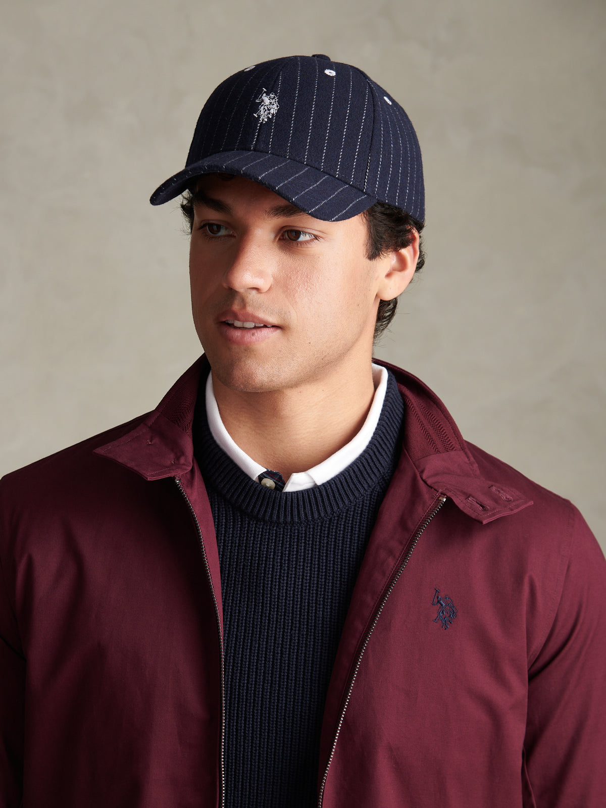 Mens Baseball Stripe Melton Cap Dark Sapphire Navy