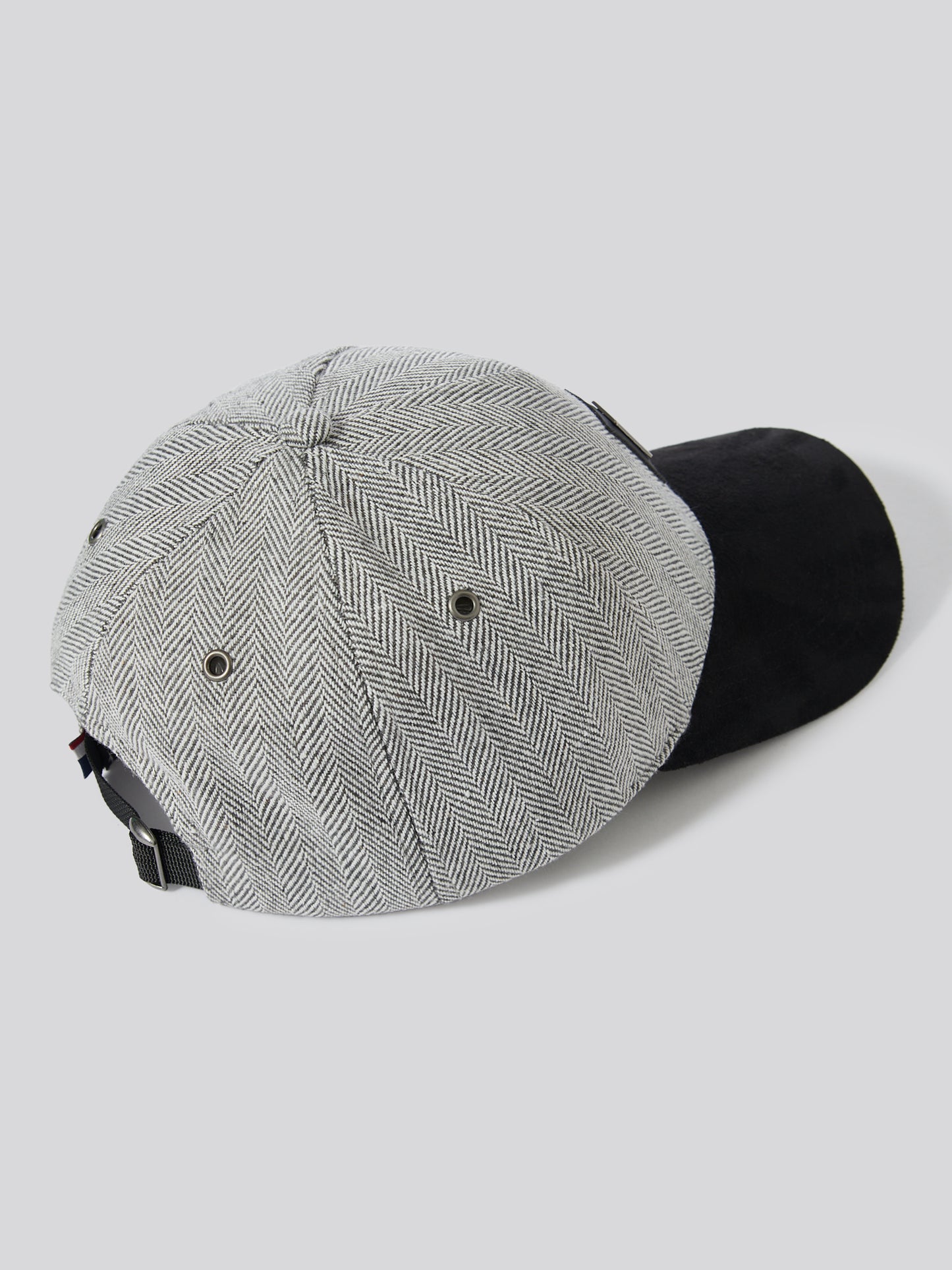 Mens Herringbone & Suede Baseball Cap Mid Grey Marl