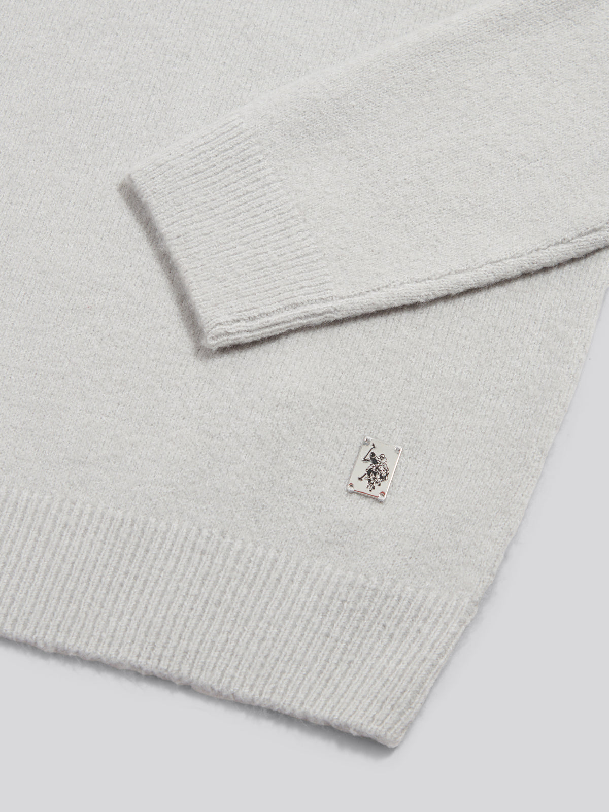 Mens Brushed Knit Long Sleeve Polo Shirt Light Grey Marl