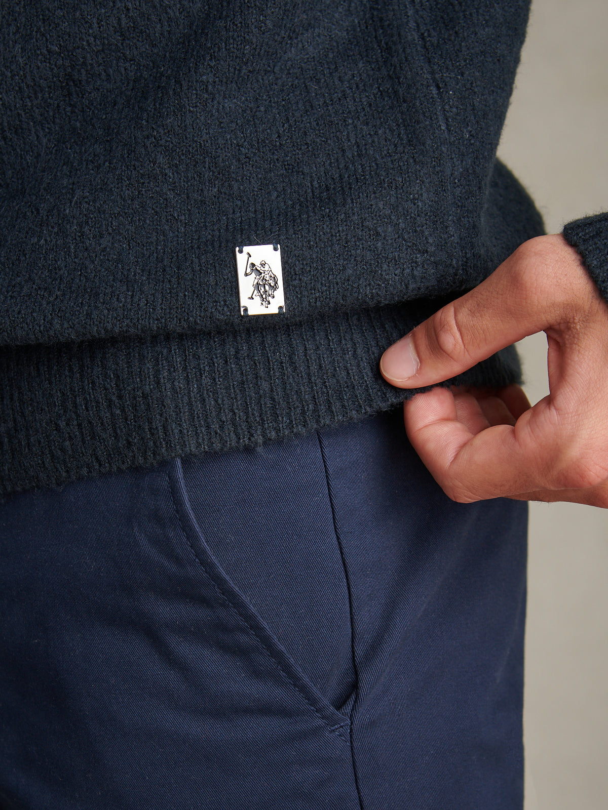 Mens Brushed Knit Long Sleeve Polo Shirt Dark Sapphire Navy