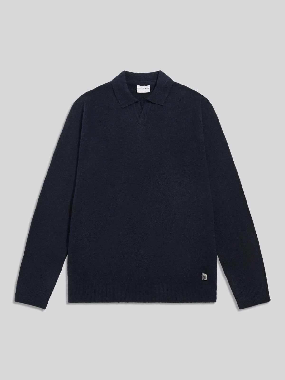 Mens Brushed Knit Long Sleeve Polo Shirt Dark Sapphire Navy