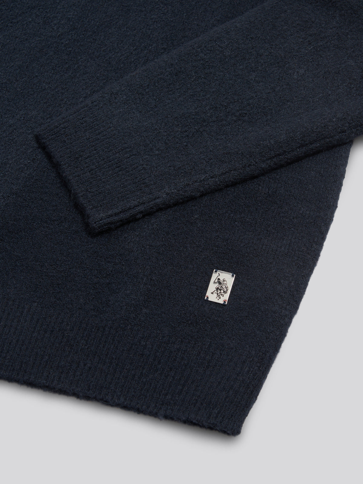 Mens Brushed Knit Long Sleeve Polo Shirt Dark Sapphire Navy