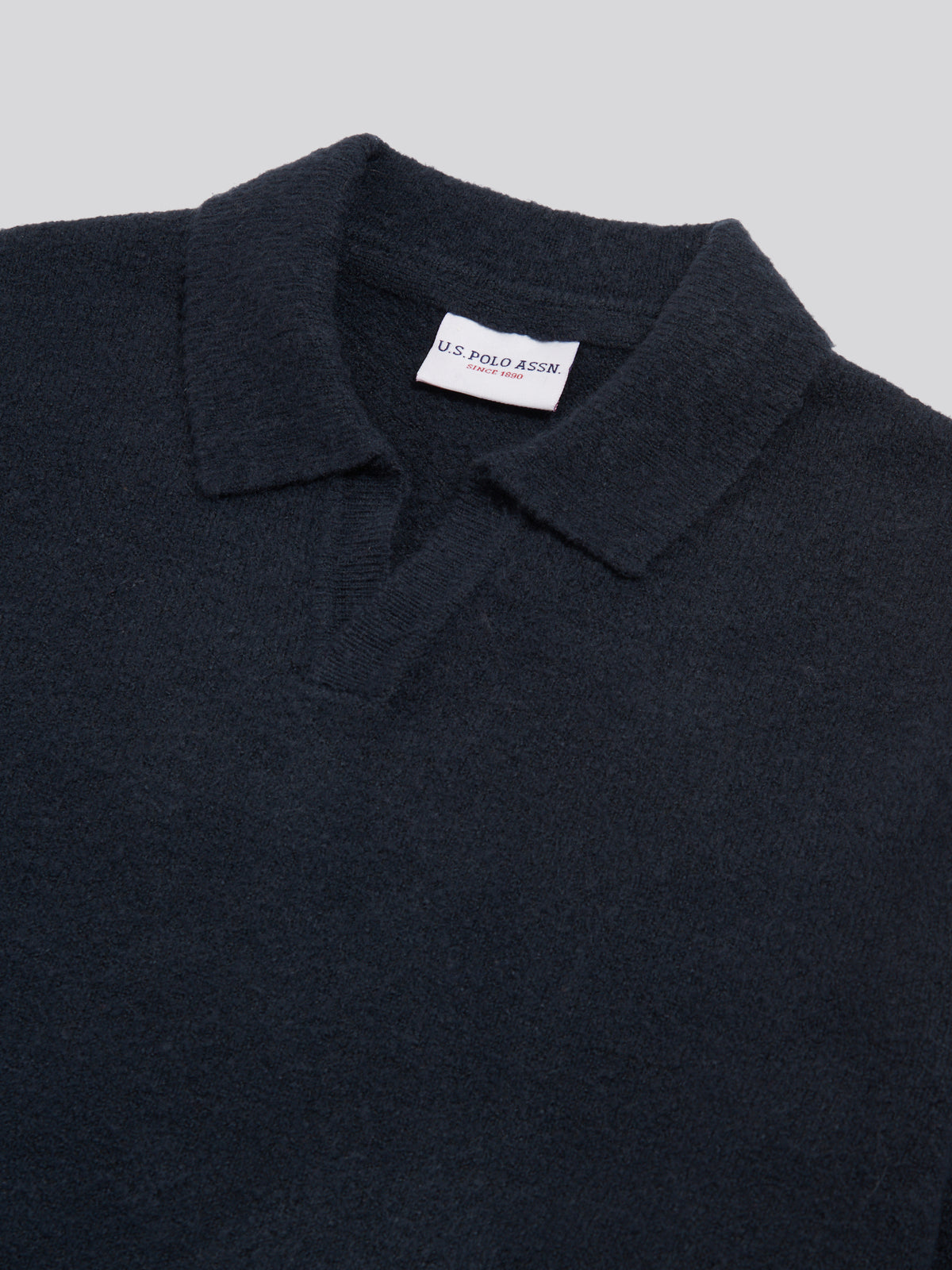 Mens Brushed Knit Long Sleeve Polo Shirt Dark Sapphire Navy