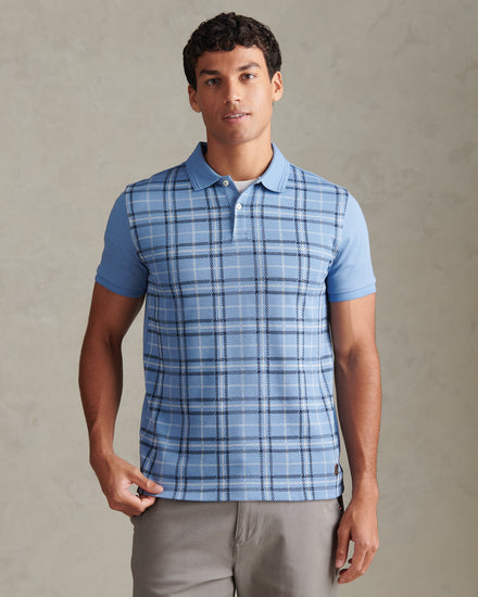 Mens Jacquard Check Polo Shirt Ashleigh Blue