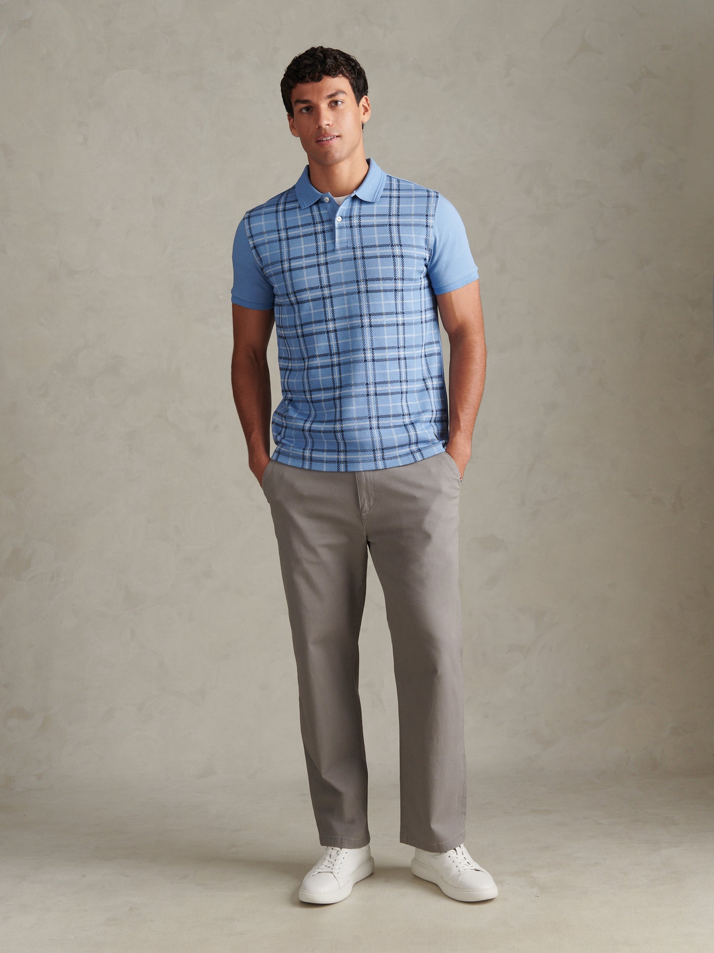 Mens Jacquard Check Polo Shirt Ashleigh Blue